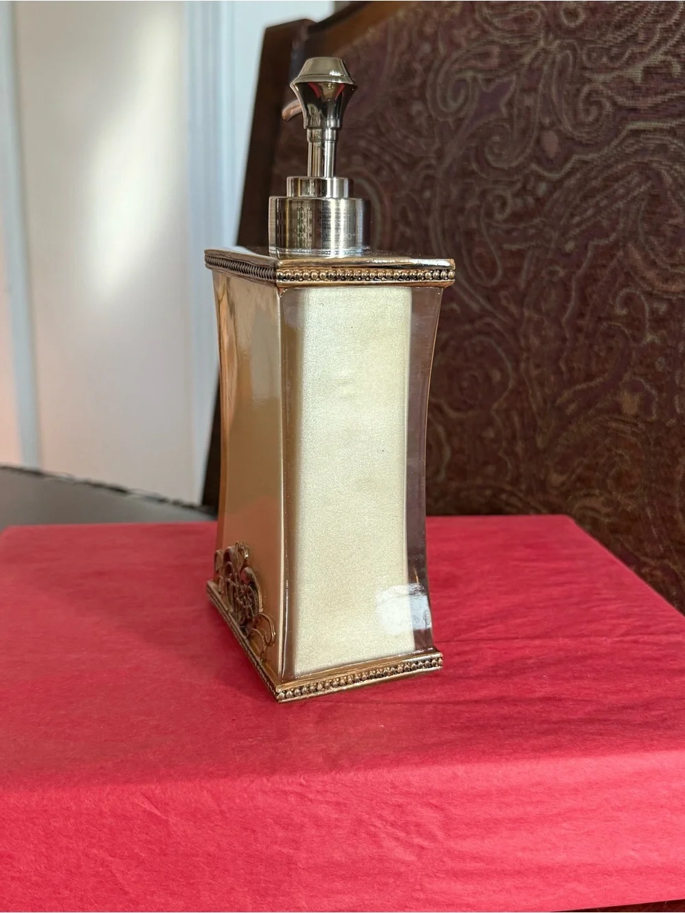 Bombay Company Vivienne Liquid Soap Dispenser Beige Gold & Acrylic Scroll